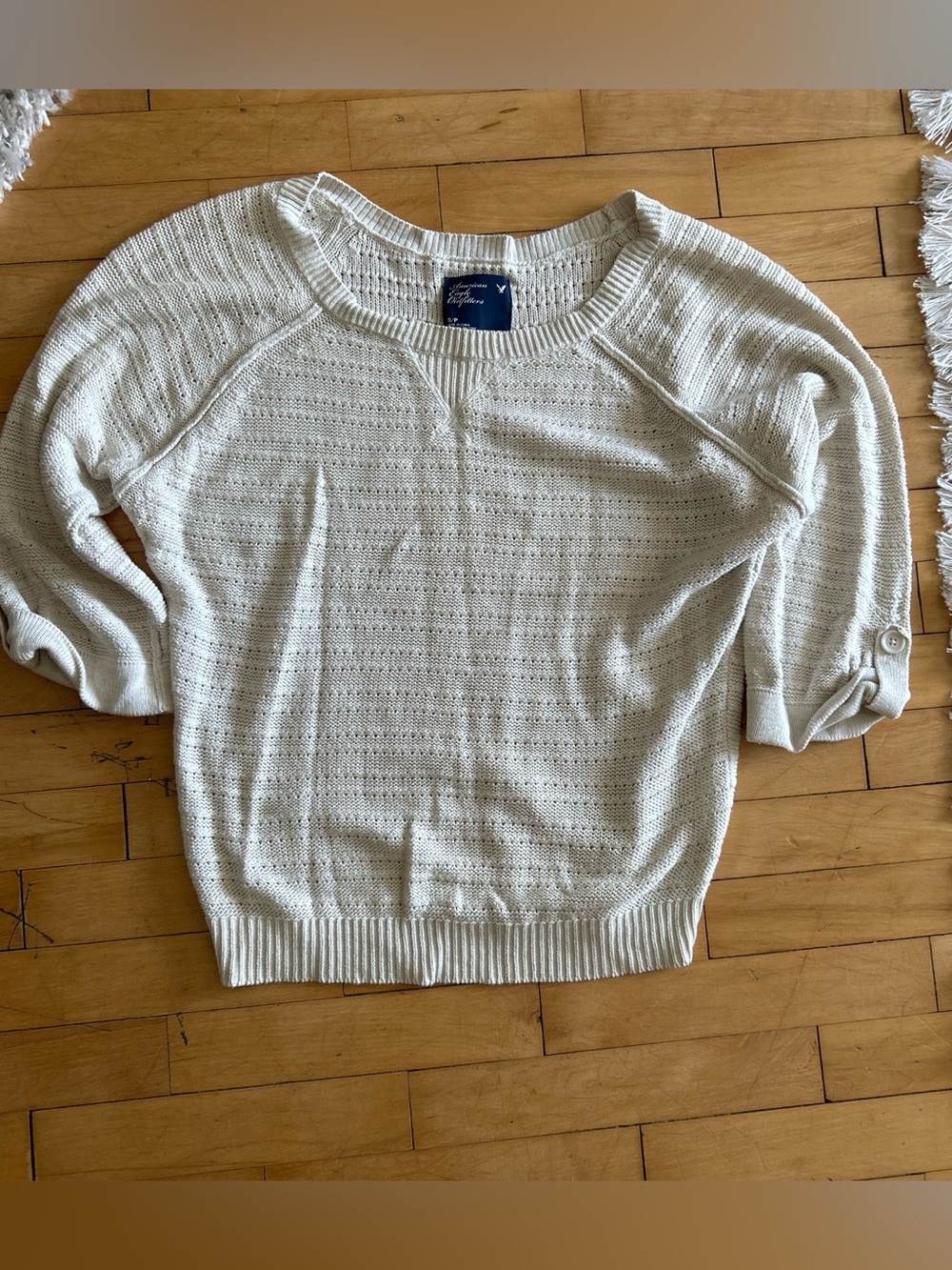 American Eagle Outfitters Cream Open-Knit Scoop Neck Sweater